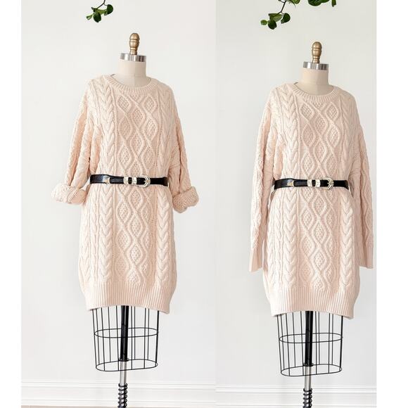 Anthropologie x Mare Mare Cream Long Sleeve Cable Knit Sweater Dress - Picture 6 of 11